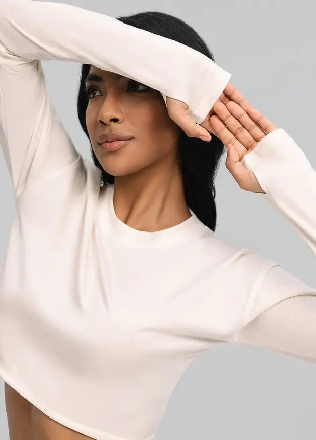Cropped Long Sleeve in Ivory, front view