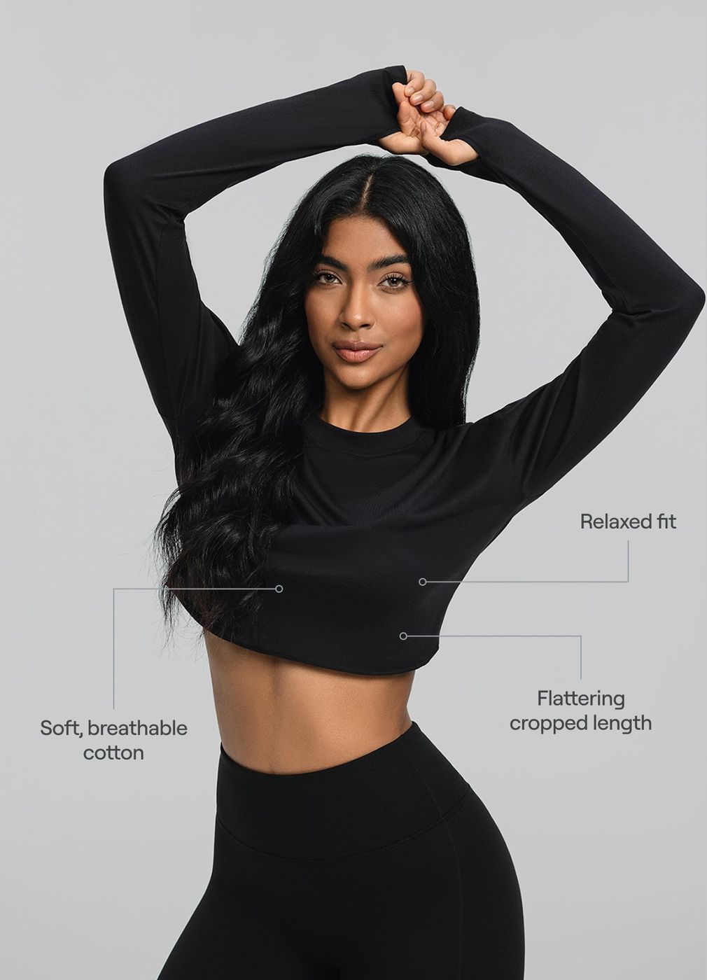 Cropped Long Sleeve in Black, second view