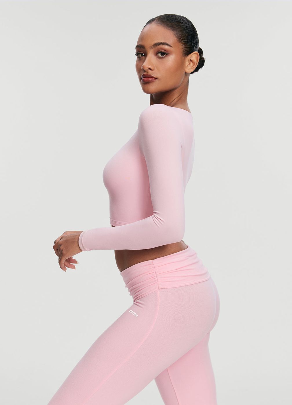 Cropped Round Neck Top in Ballet Pink, detail