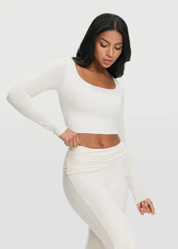 Cropped Round Neck Top in White, front view