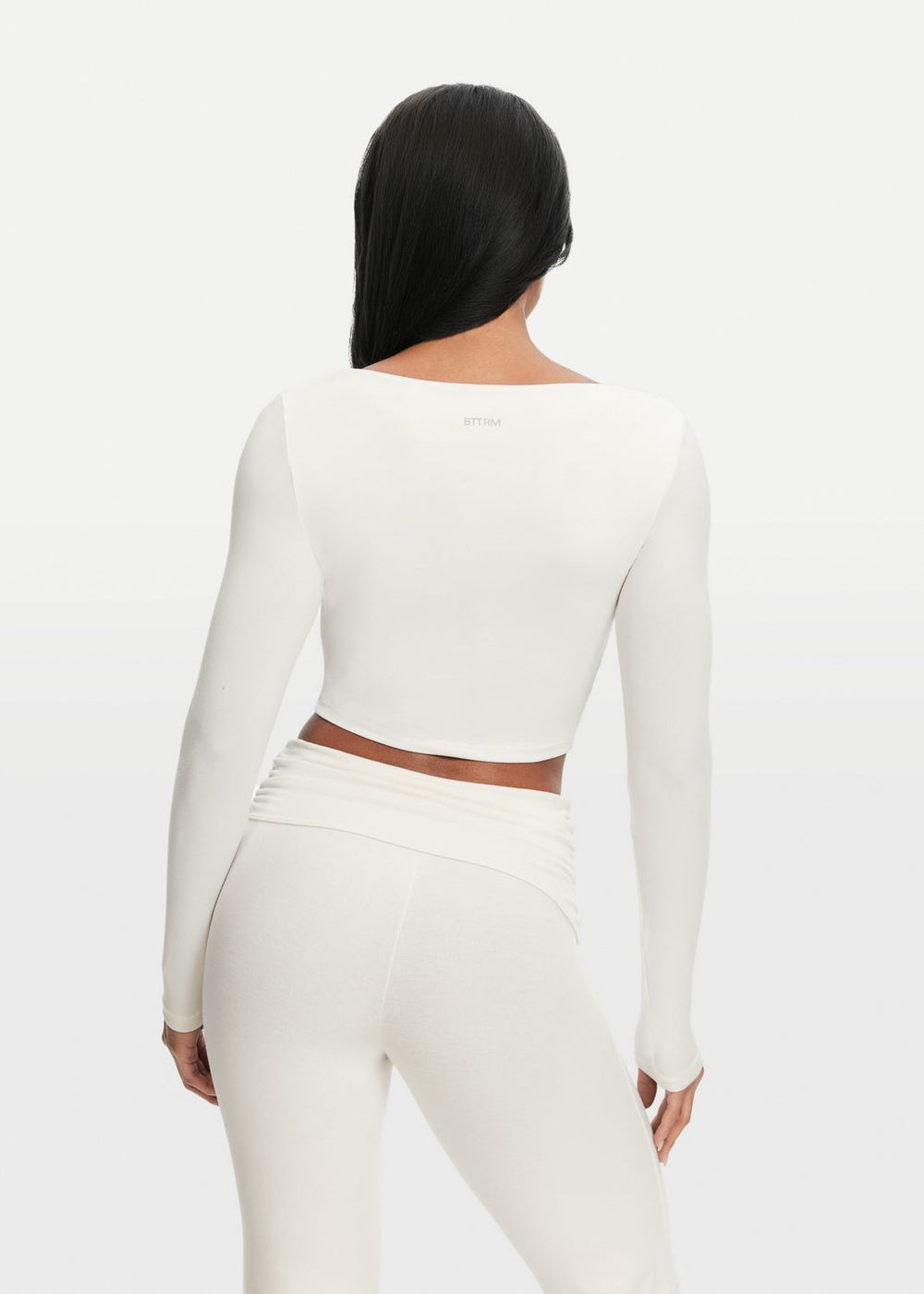 Cropped Round Neck Top in White, second view