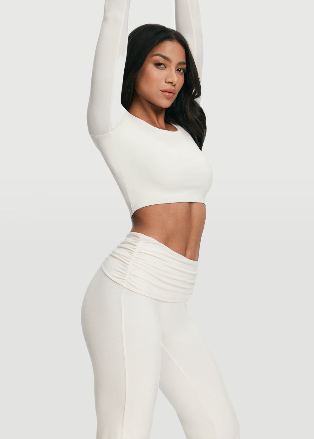 Cropped Round Neck Top in White, detail