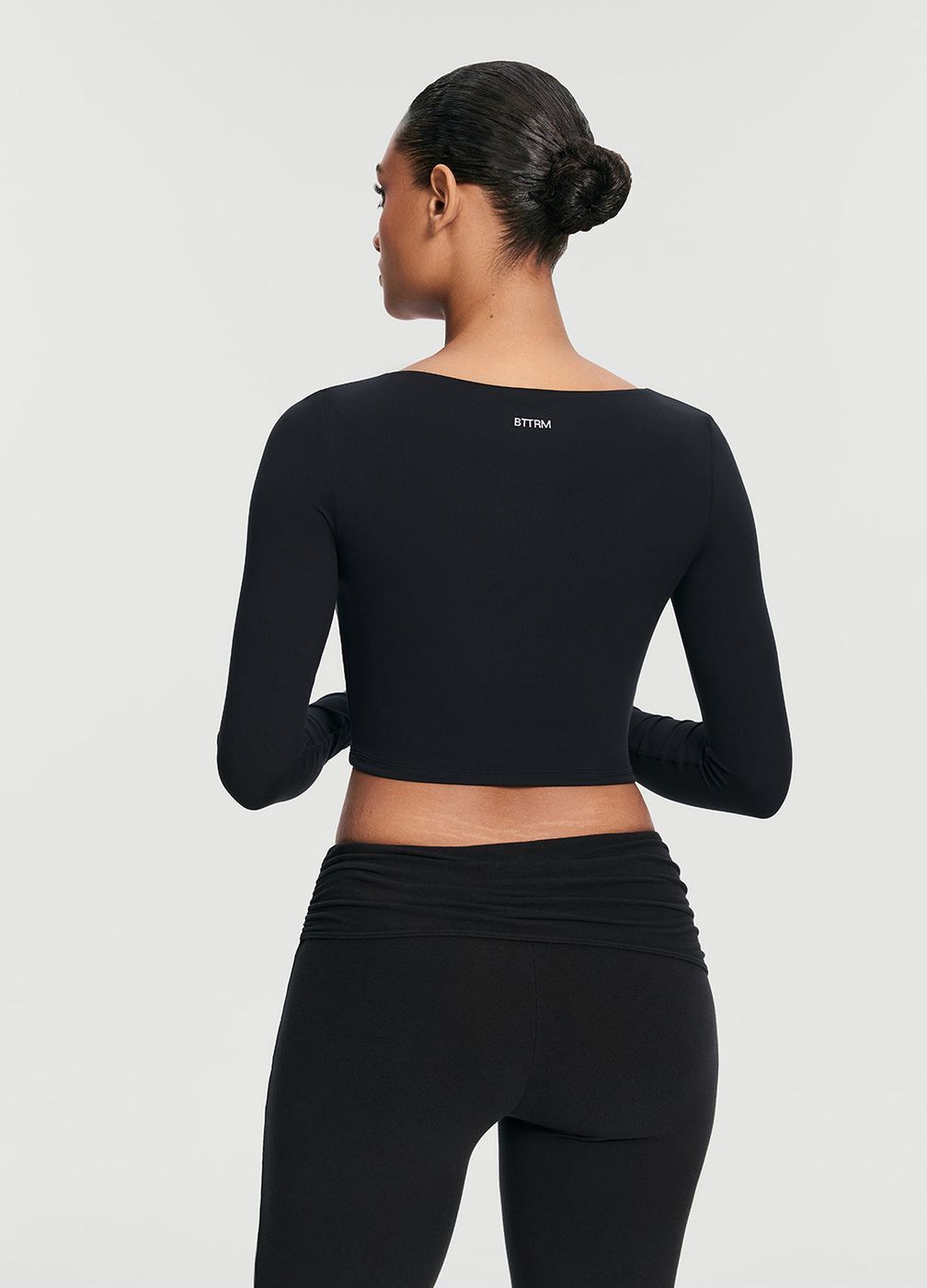 Cropped Round Neck Top in Black, second view
