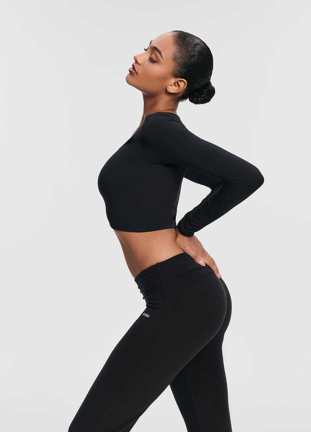 Cropped Round Neck Top in Black, detail