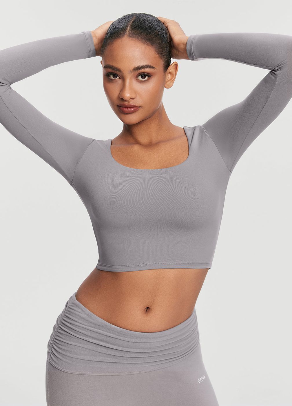 Cropped Round Neck Top in Cool Gray, front view