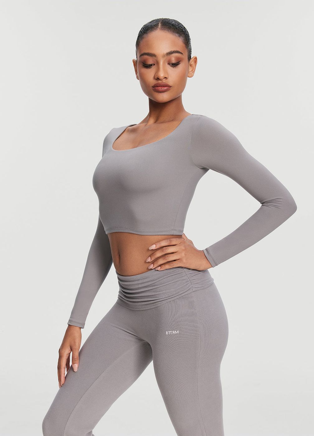 Cropped Round Neck Top in Cool Gray, detail