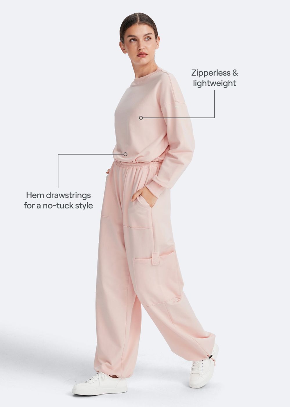 Cropped Sweatshirt with Drawstring in Marshmallow Pink, second view