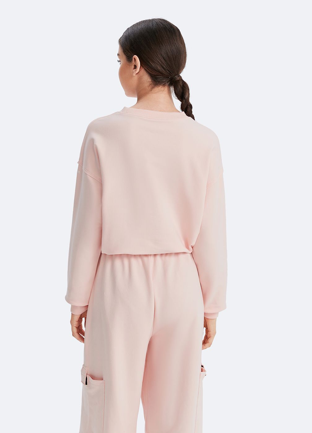 Cropped Sweatshirt with Drawstring in Marshmallow Pink, detail