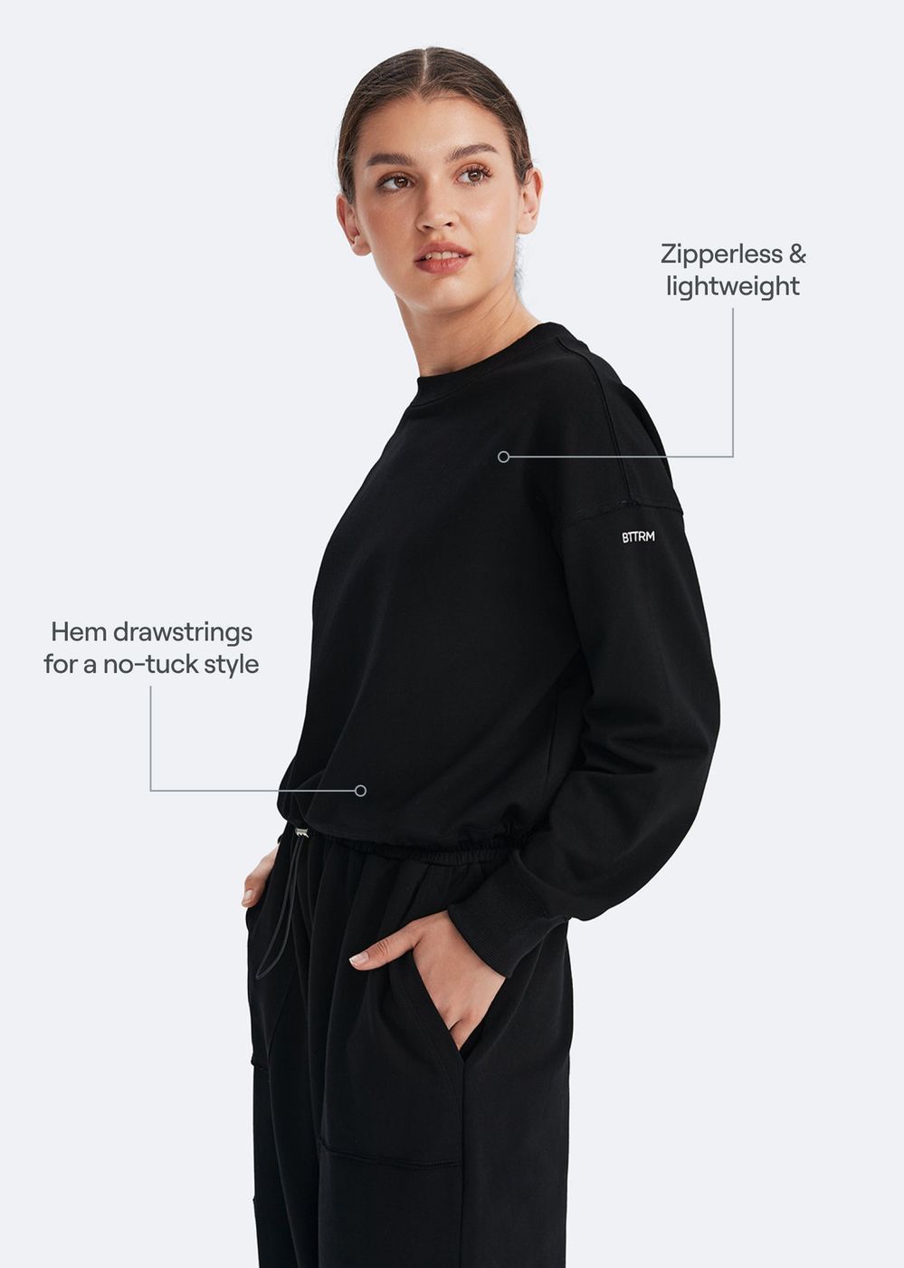Cropped Sweatshirt with Drawstring in Black, second view