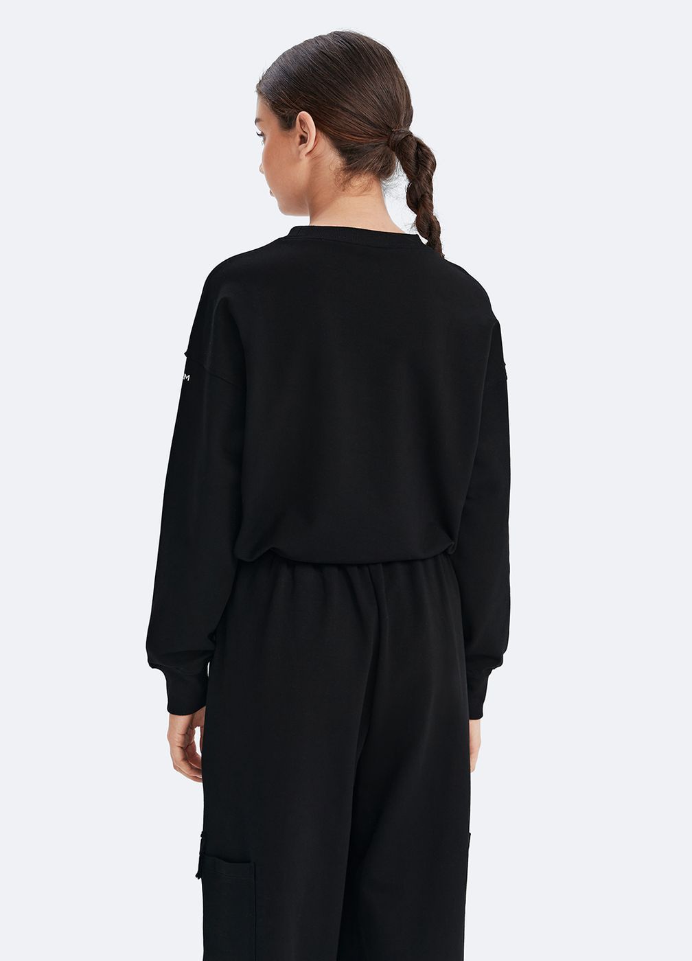Cropped Sweatshirt with Drawstring in Black, detail