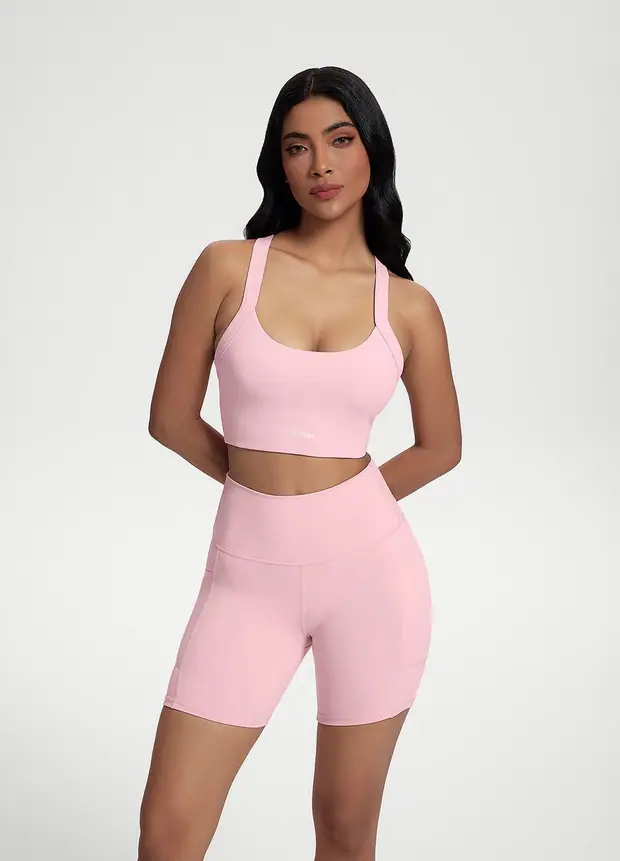 Cross Form Support Top in Ballet Pink, front view