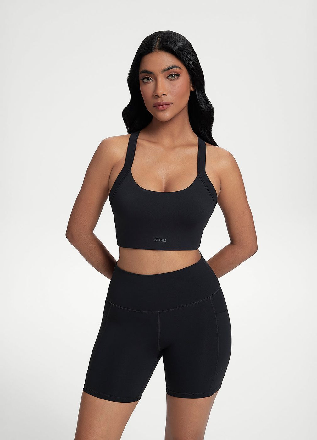 Cross Form Support Top in Black, front view
