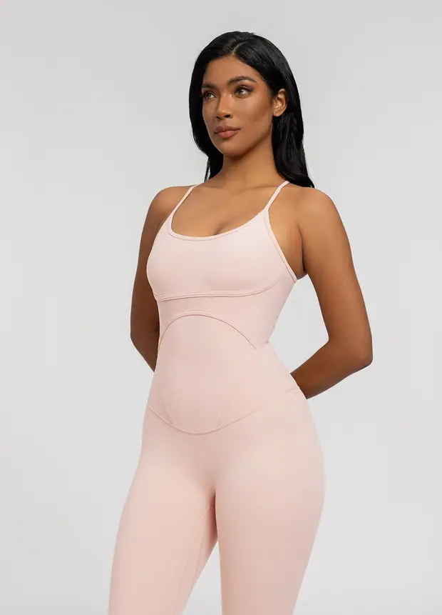Crossback Bodysuit in Seashell, front view