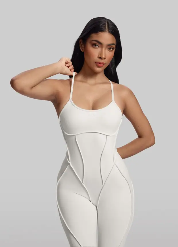 Crossback Catsuit in Ivory, front view