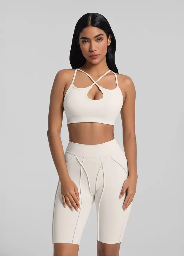 Crossover Cut-out Top in Ivory, front view
