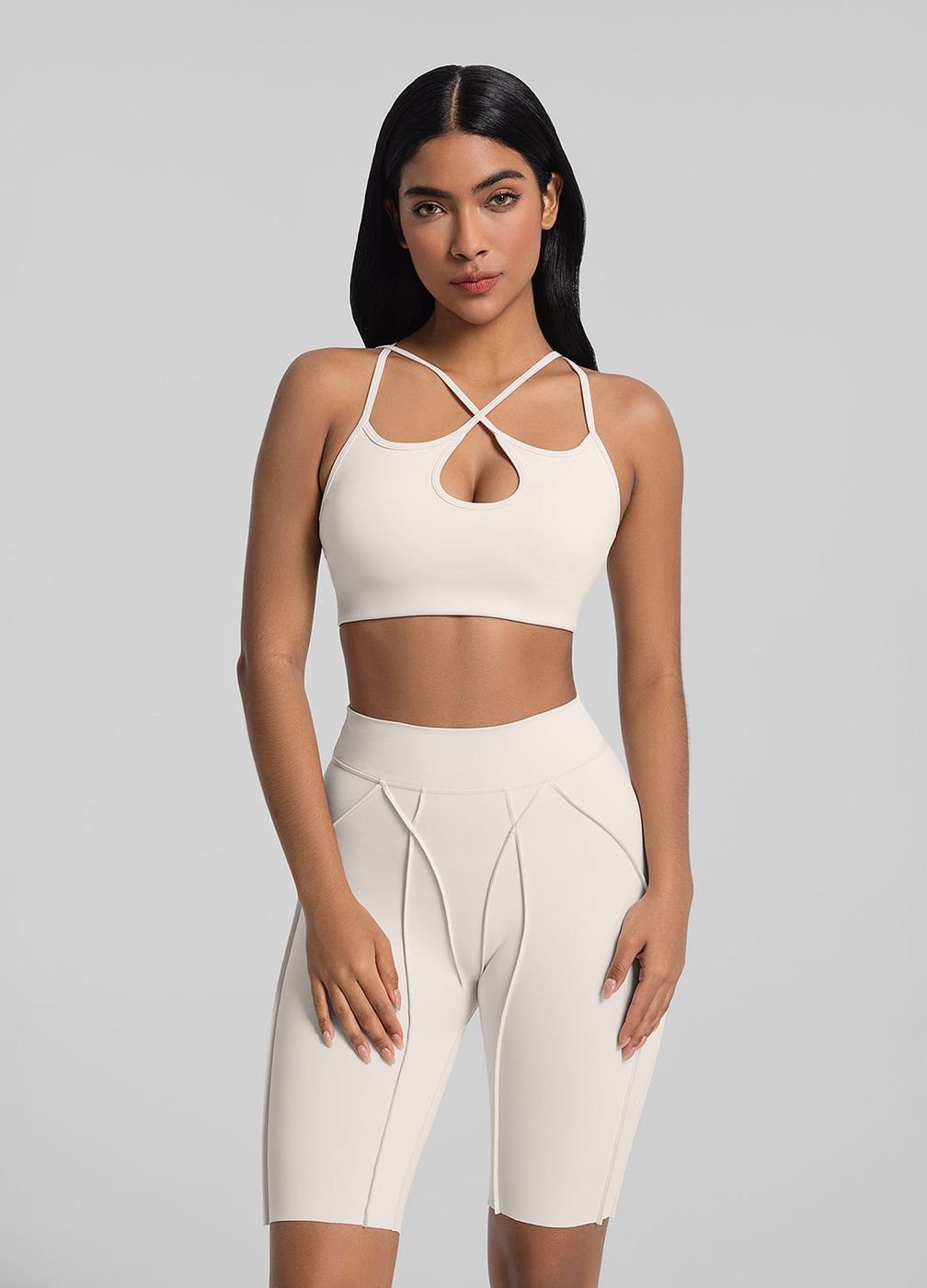 Crossover Cut-out Top in Ivory, front view