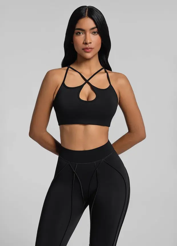 Crossover Cut-out Top in Black, front view