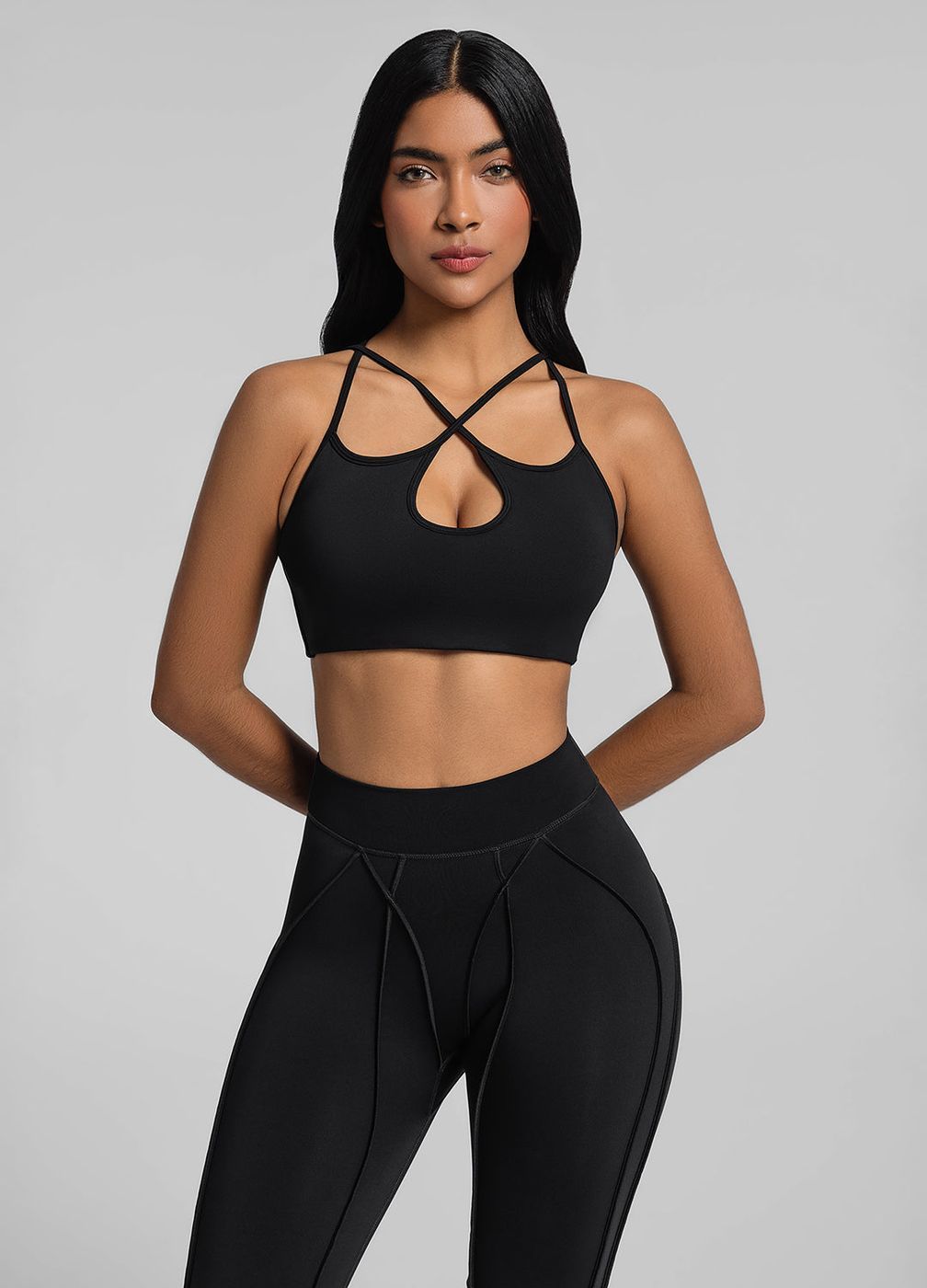 Crossover Cut-out Top in Black, front view