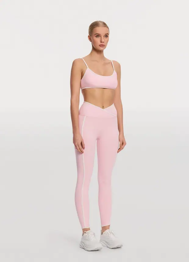 Crossover Waist Leggings in Ballet Pink, front view