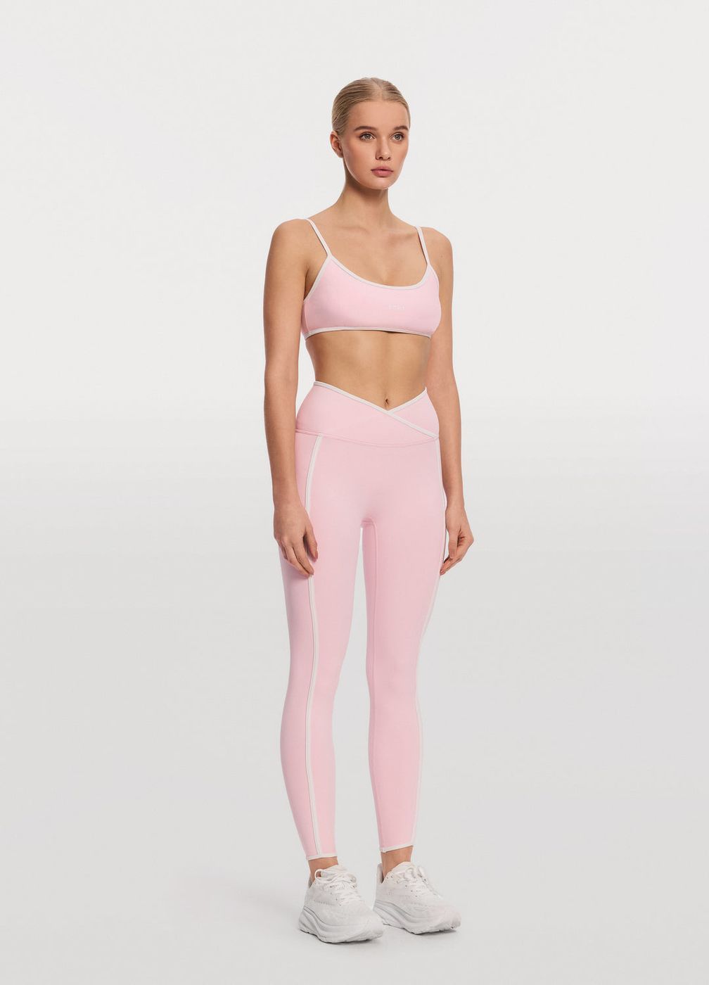 Crossover Waist Leggings in Ballet Pink, front view