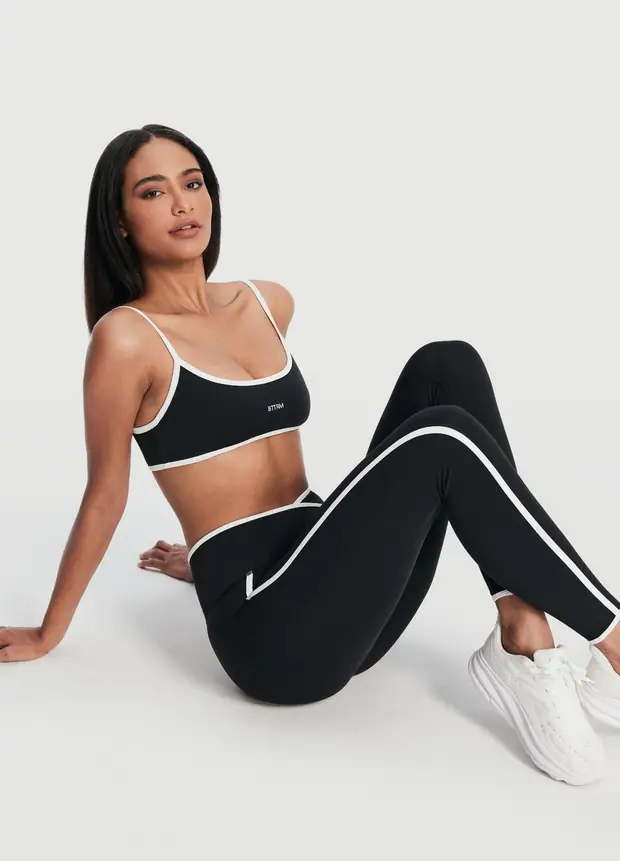 Crossover Waist Leggings in Black, front view