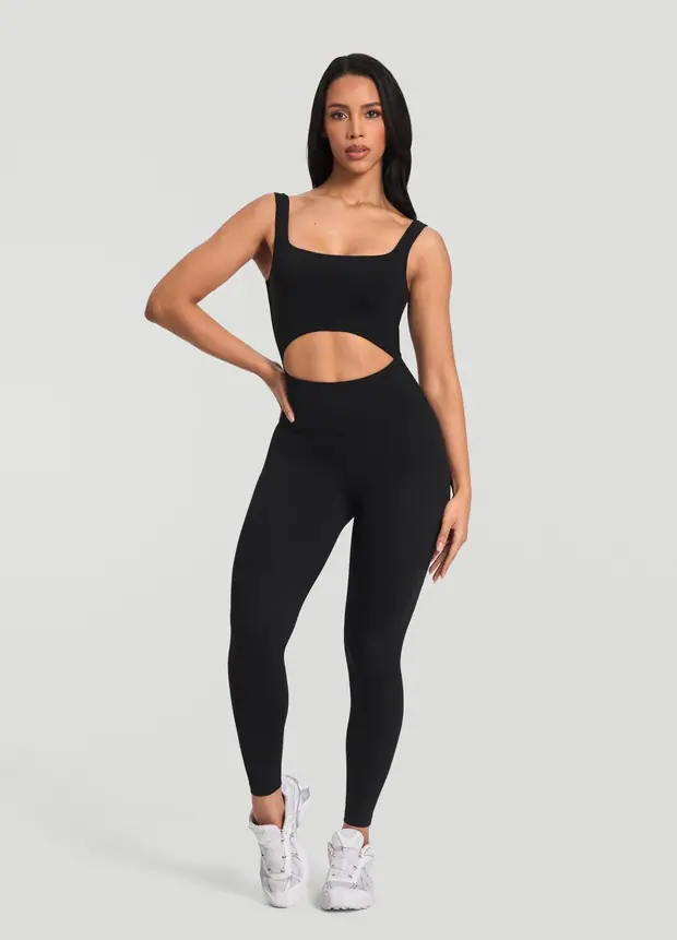 Cutout Jumpsuit in Black, front view
