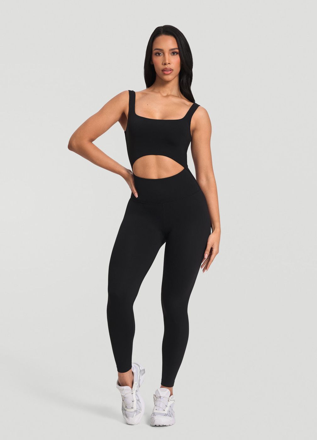 Cutout Jumpsuit in Black, front view