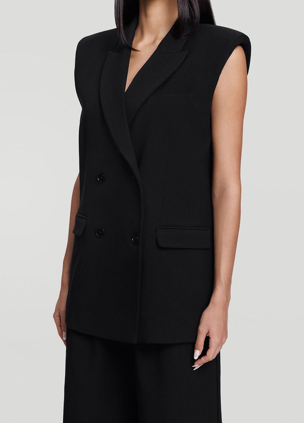 Double-breasted Longline Vest in Black, second view