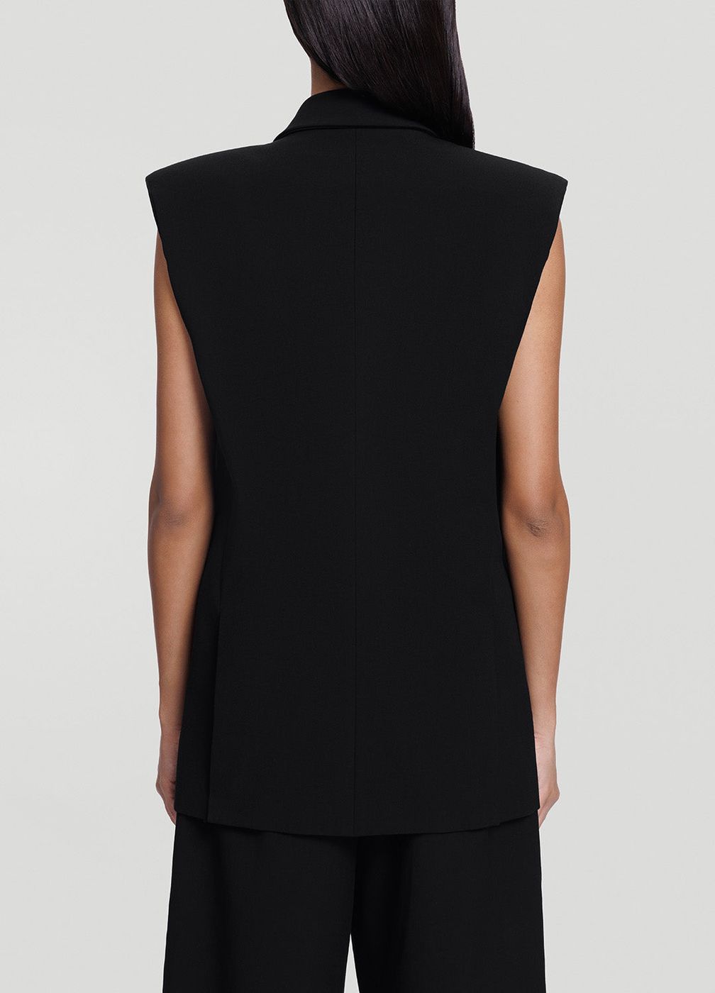 Double-breasted Longline Vest in Black, detail