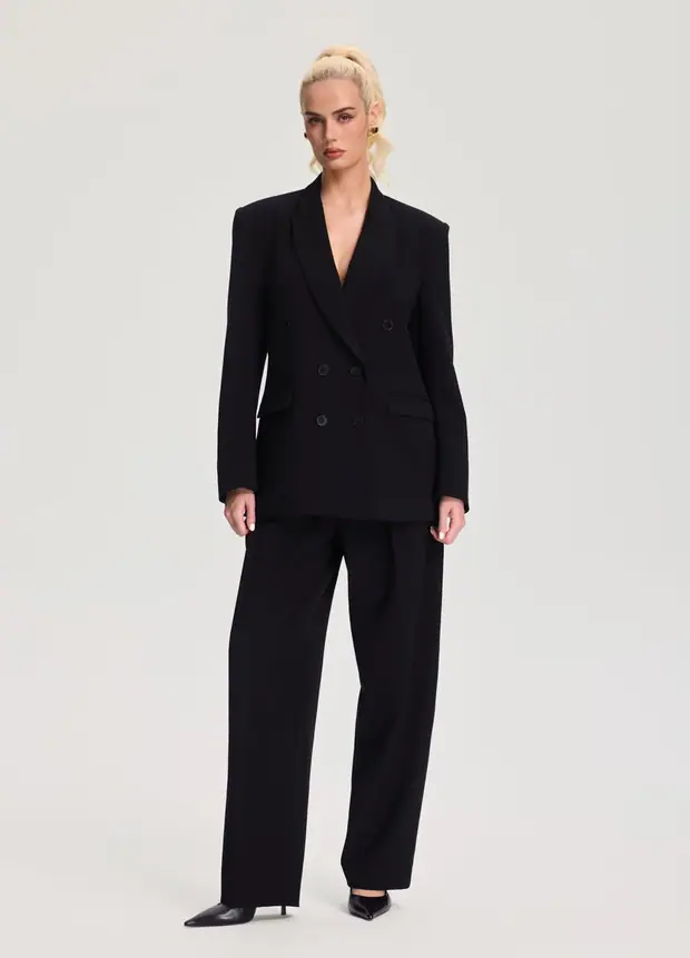 Double-breasted Oversized Blazer in Black, front view