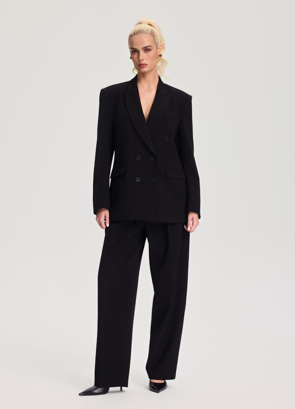 Double-breasted Oversized Blazer in Black, front view