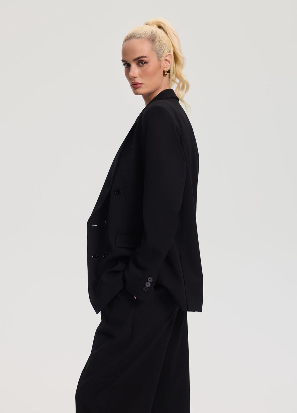 Double-breasted Oversized Blazer in Black, second view