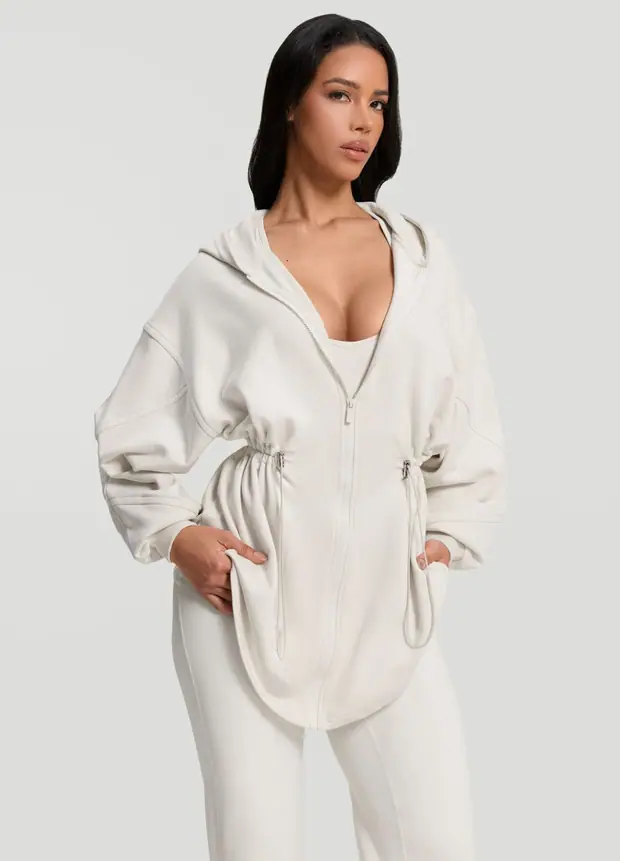 Drawcord Hoodie in Ivory, second view