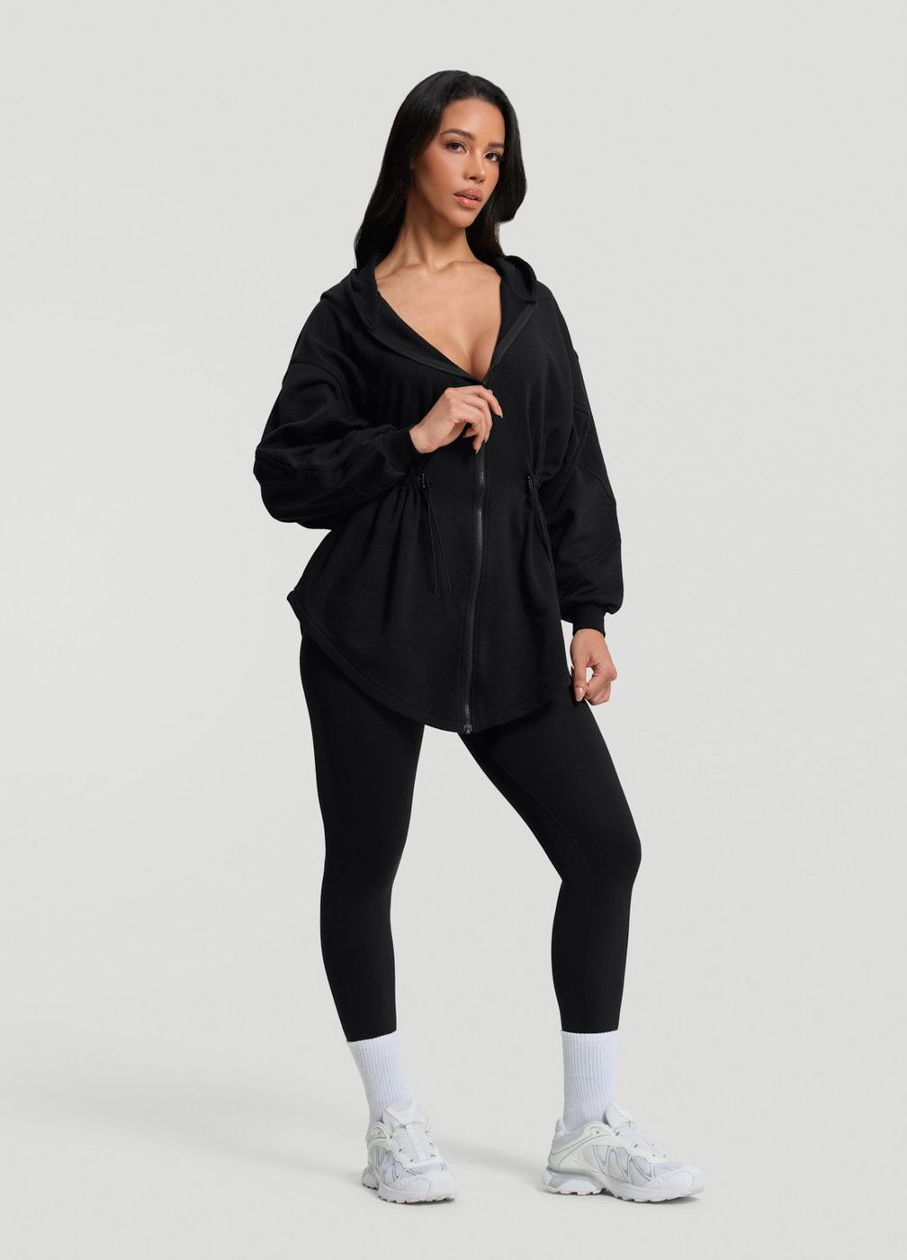 Drawcord Hoodie in Black, second view