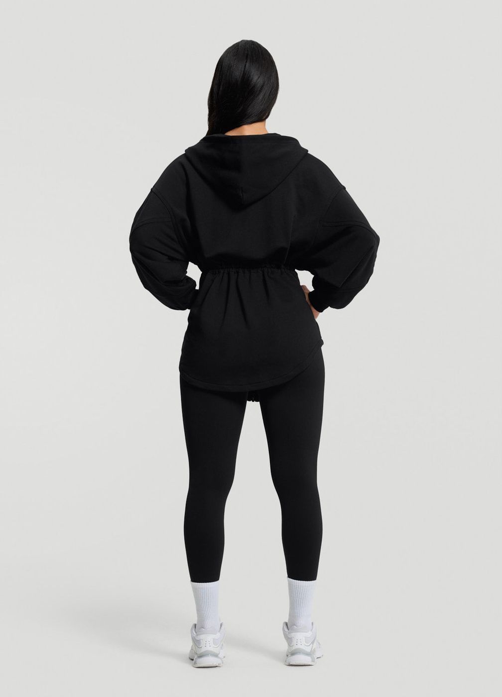 Drawcord Hoodie in Black, detail