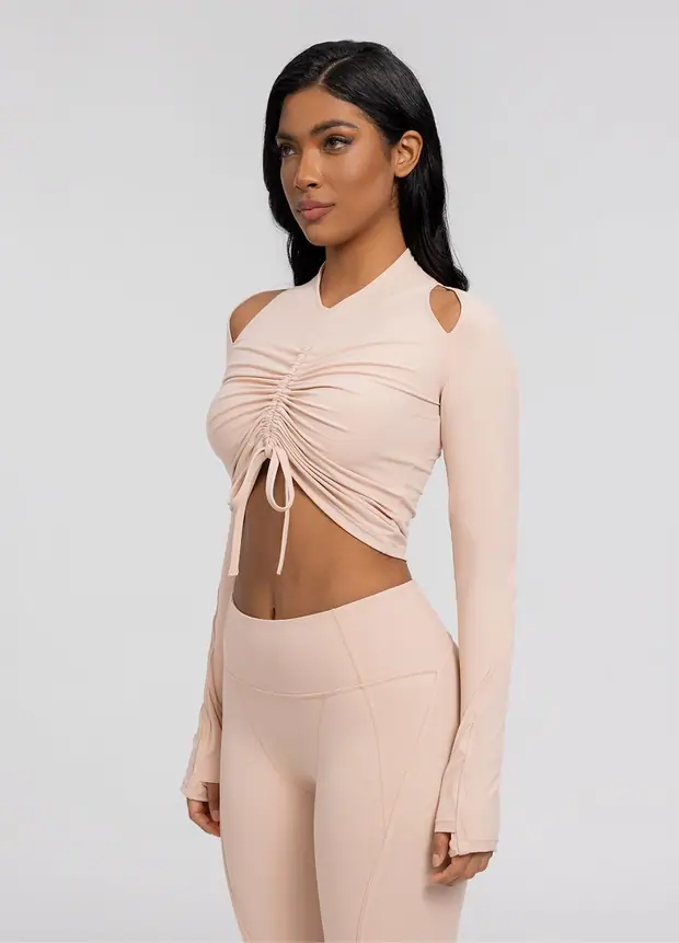 Drawstring Crop Top in Seashell, front view