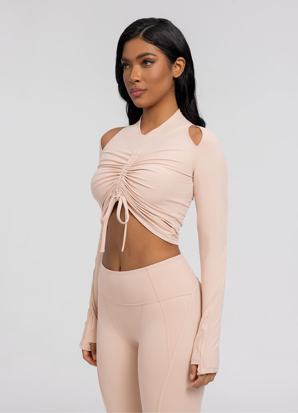 Drawstring Crop Top in Seashell, front view