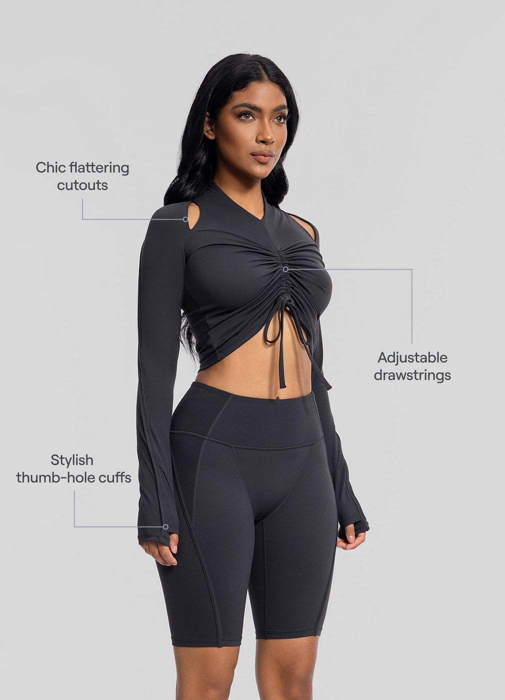 Drawstring Crop Top in Charcoal, second view