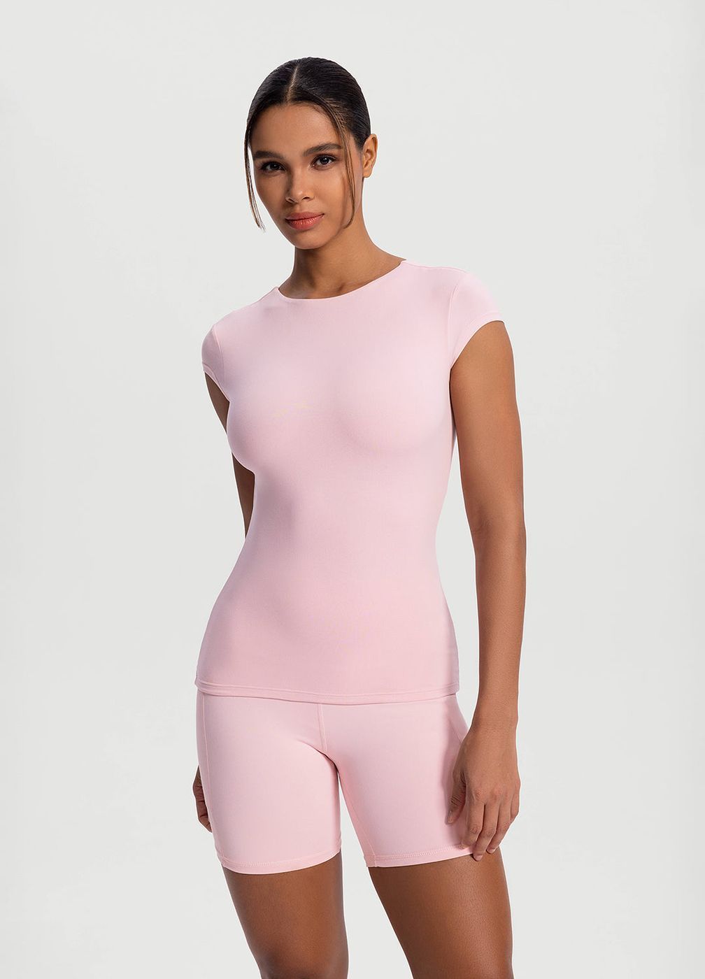 Essential Fitted Tee in Ballet Pink, front view