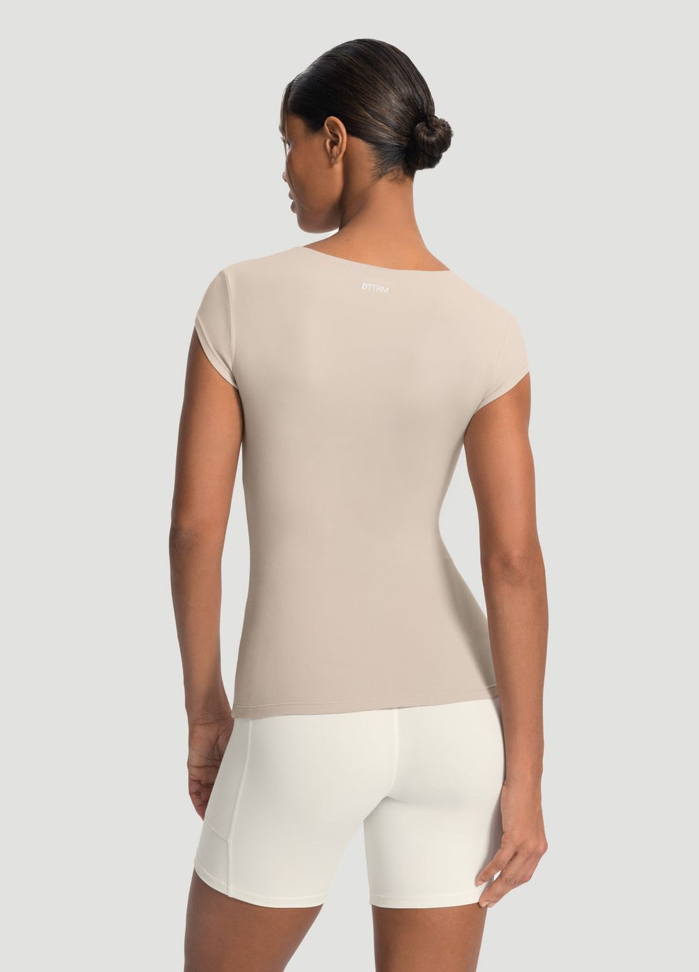Essential Fitted Tee in Oat Milk, detail