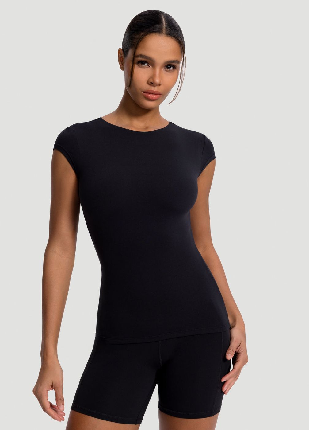 Essential Fitted Tee in Black, front view
