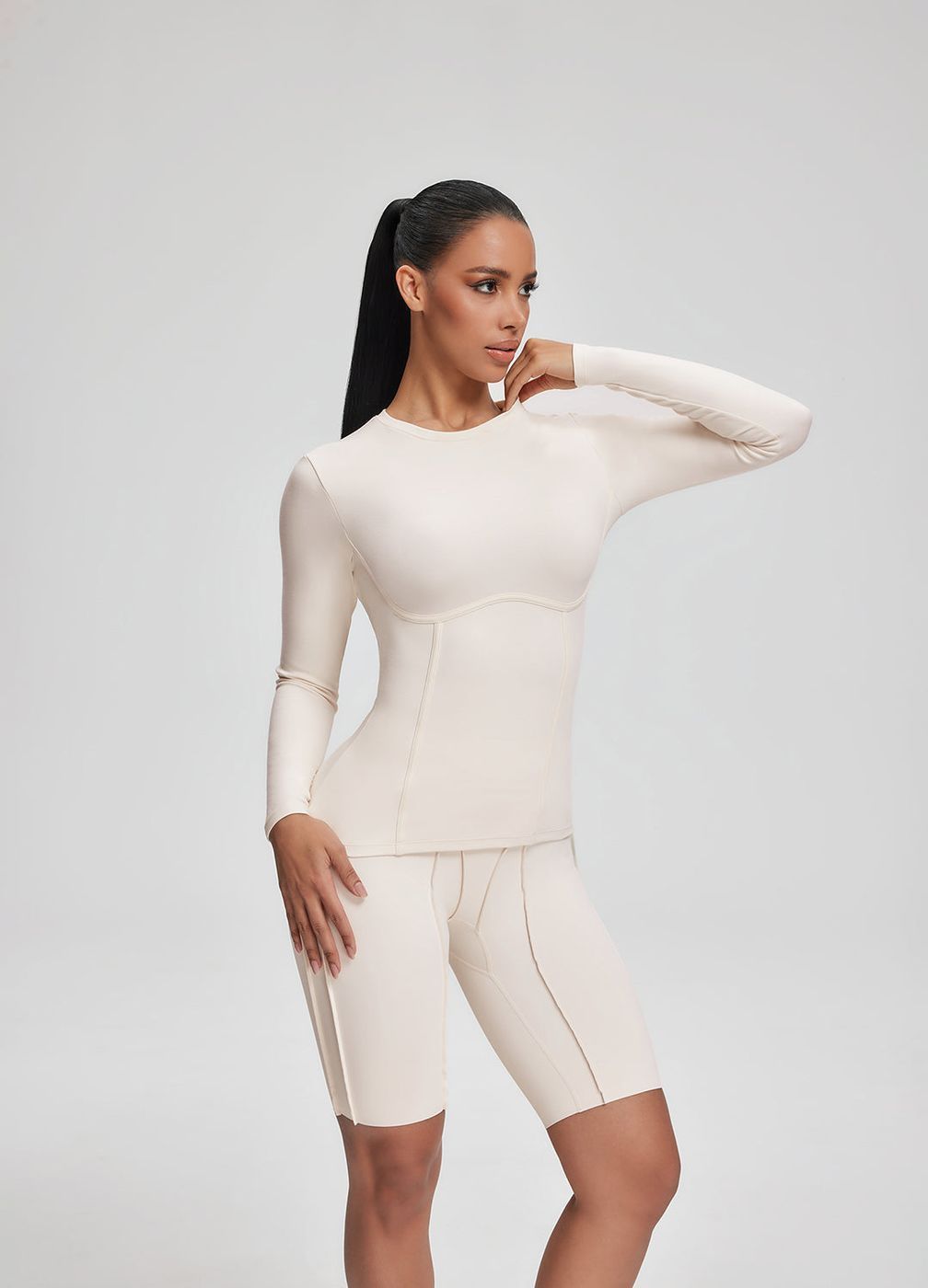 Everyday Long Sleeve Top in Ivory, front view