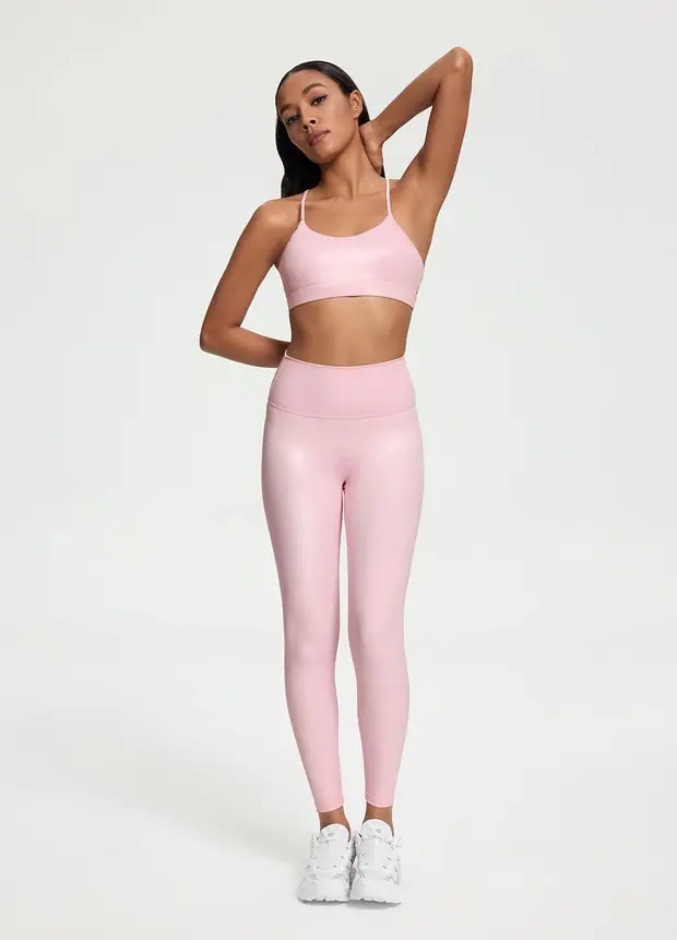 Faux Leather ⅞ Leggings in Ballet Pink, front view