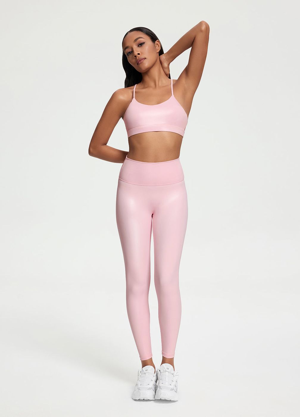 Faux Leather ⅞ Leggings in Ballet Pink, front view