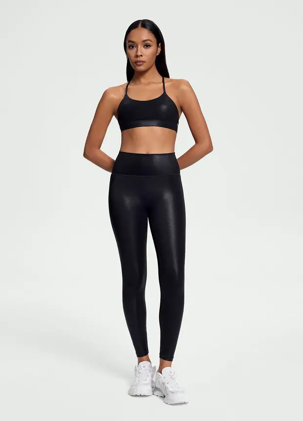 Faux Leather ⅞ Leggings in Black, front view