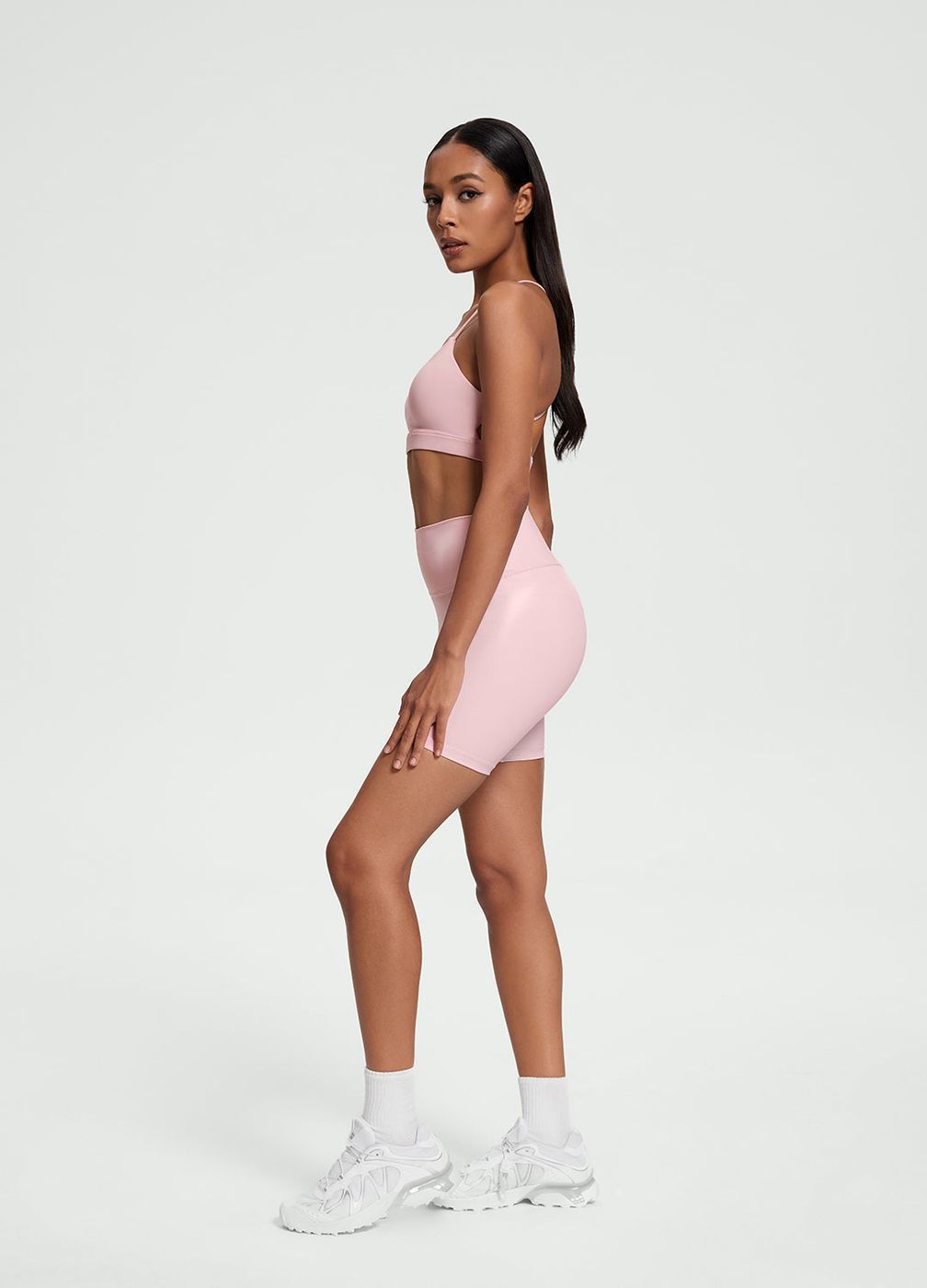 Faux Leather Bike Shorts in Ballet Pink, second view