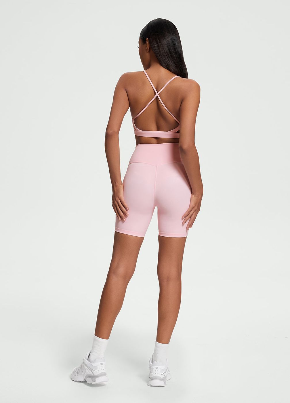 Faux Leather Bike Shorts in Ballet Pink, detail
