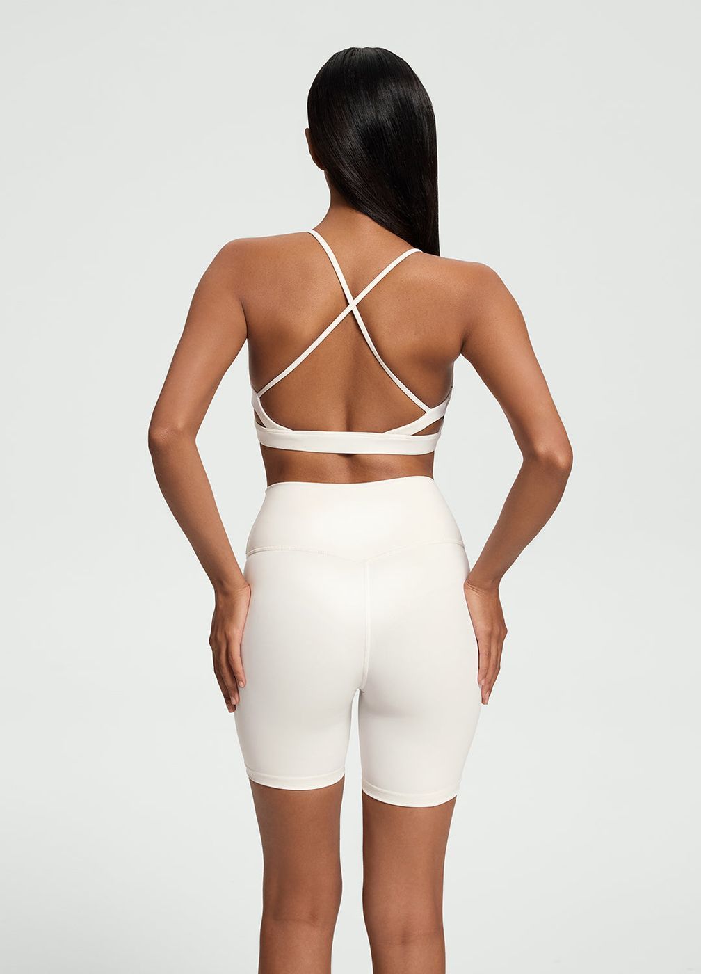 Faux Leather Bike Shorts in White, detail