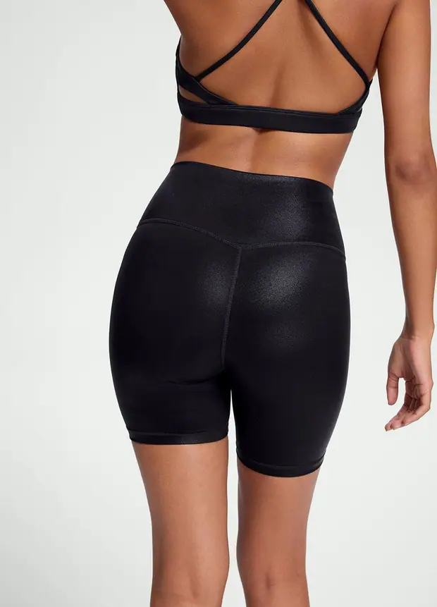 Faux Leather Bike Shorts in Black, front view