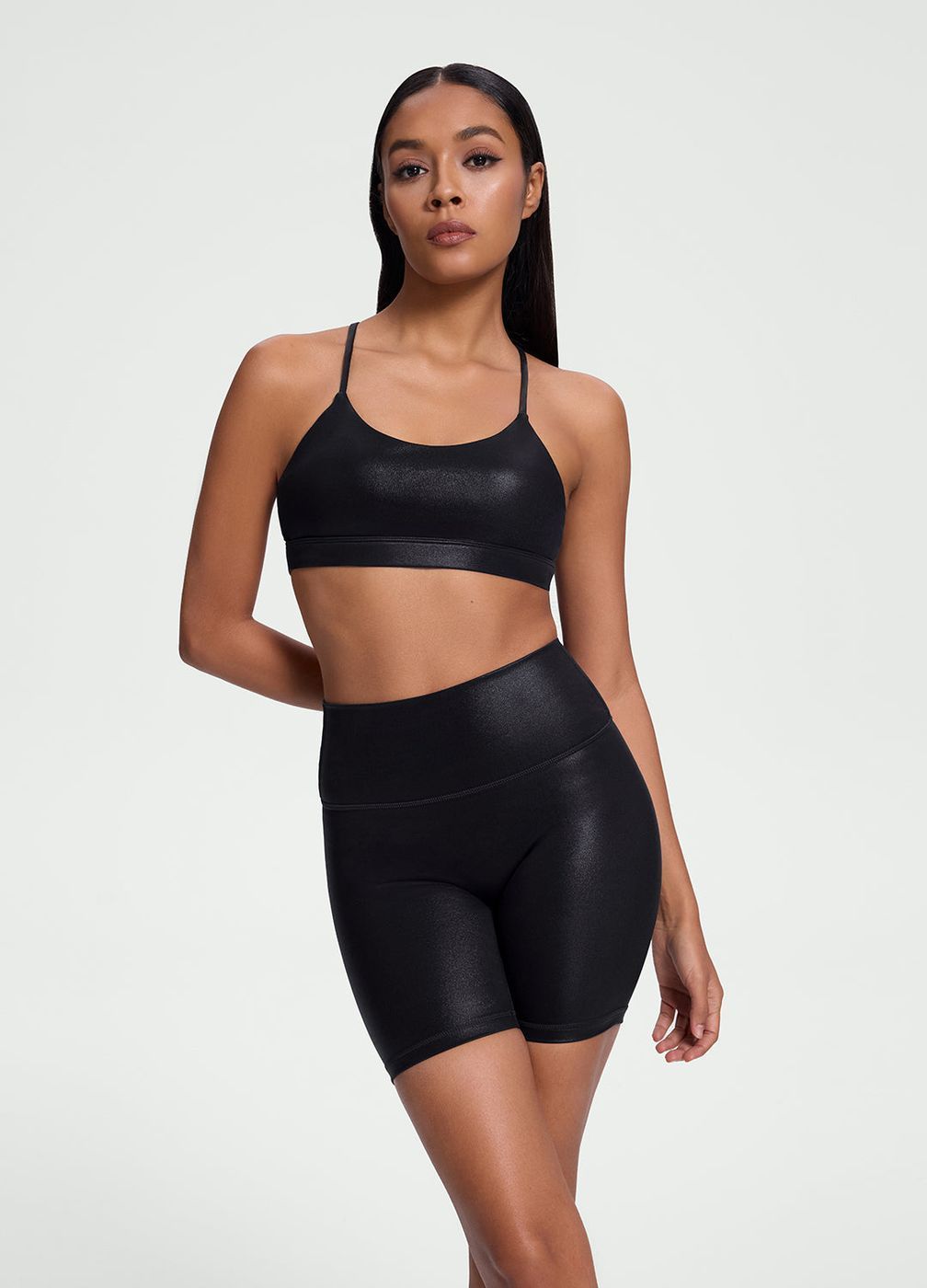 Faux Leather Bike Shorts in Black, second view